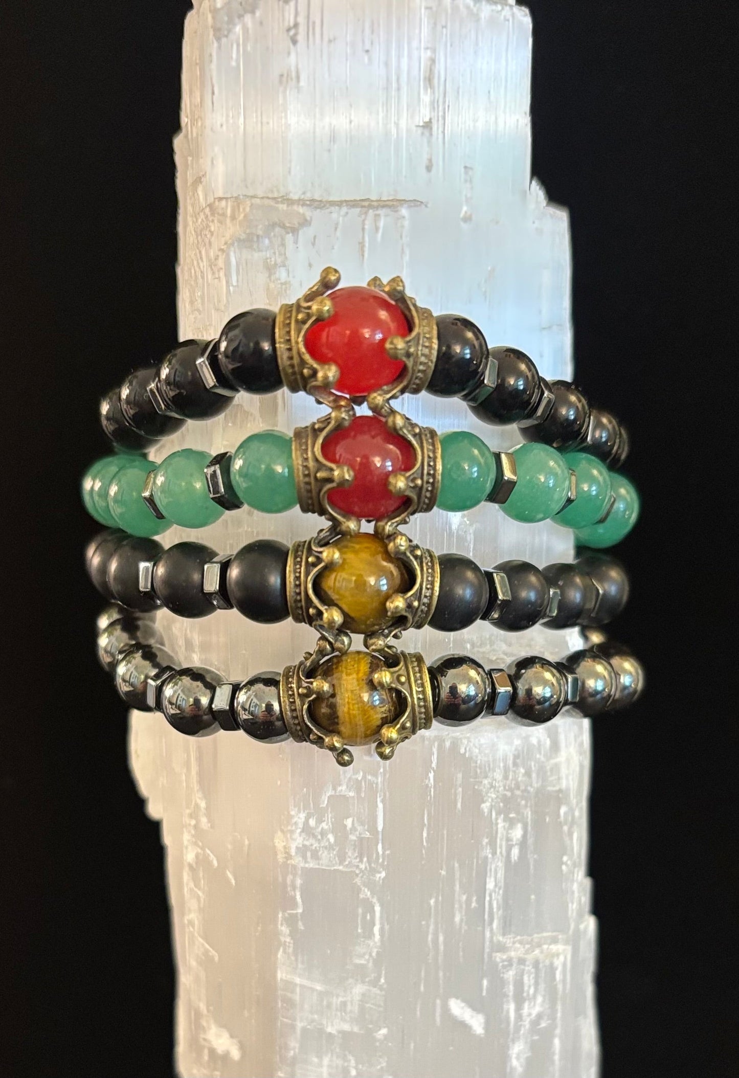 Crowned Energy Protection Bracelet – 8mm Natural Stone Beads (Multiple Colors Available)