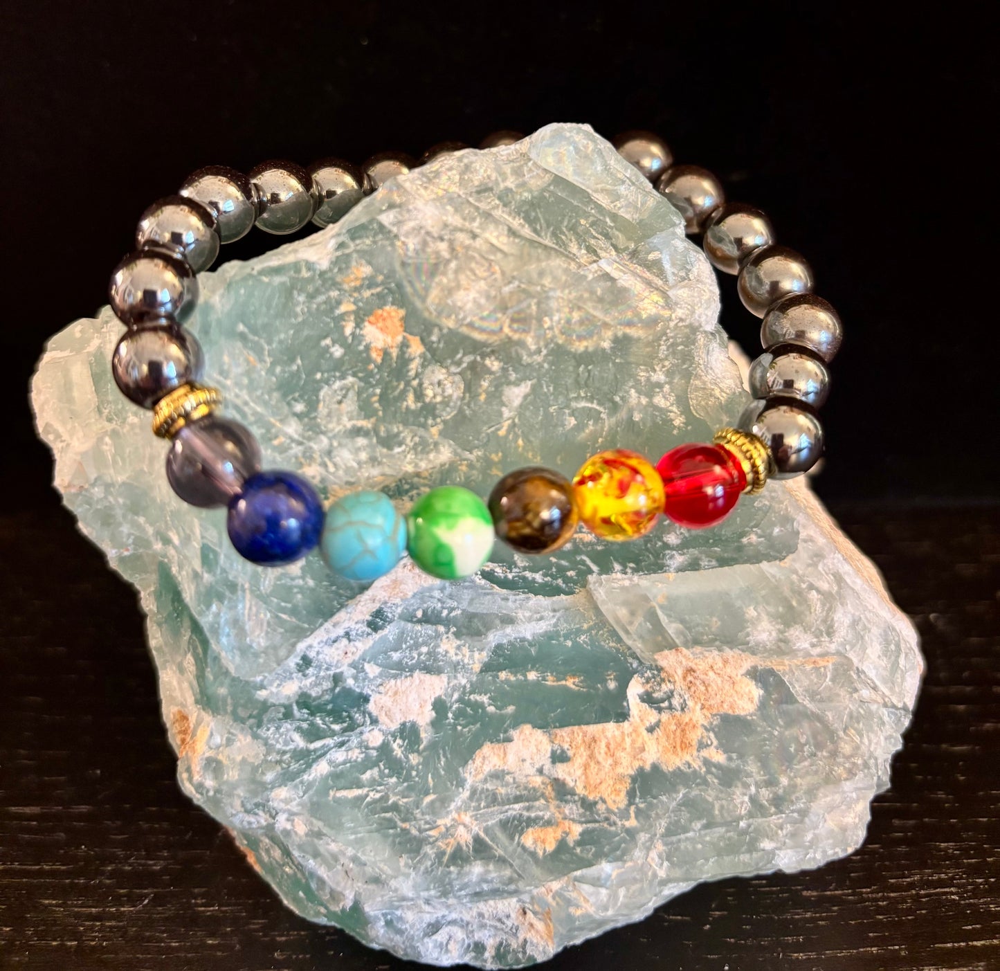 Chakra Healing Beads Bracelet with Hematite - Grounding, Protection & Balance