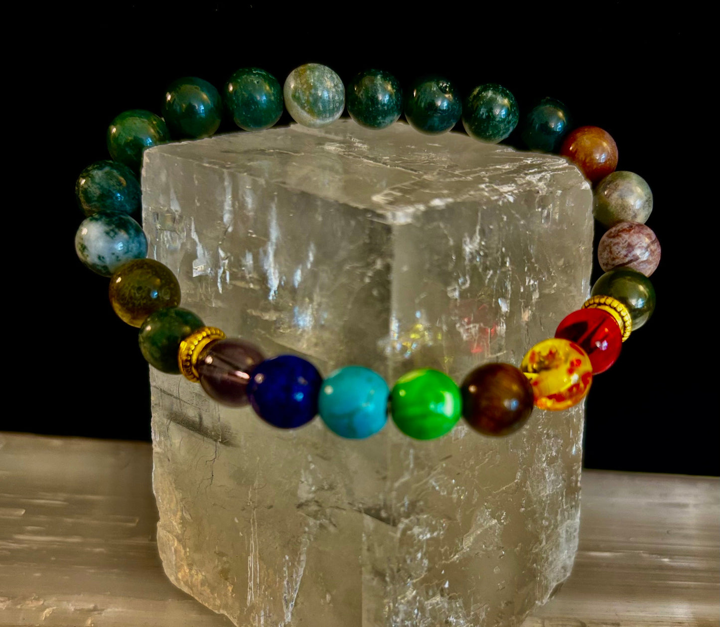 Chakra & India Onyx Healing Bracelet – Grounding Energy & Spiritual Balance