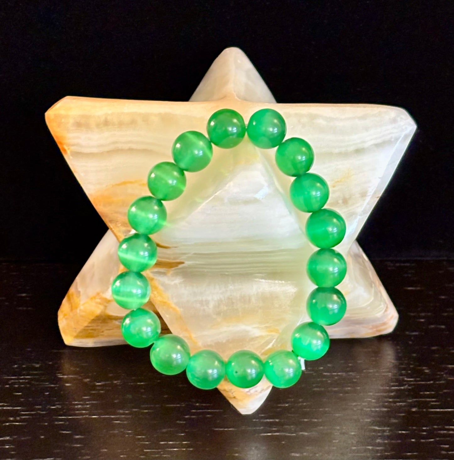 Green Cat Eye Stone Crystal Beaded Bracelet