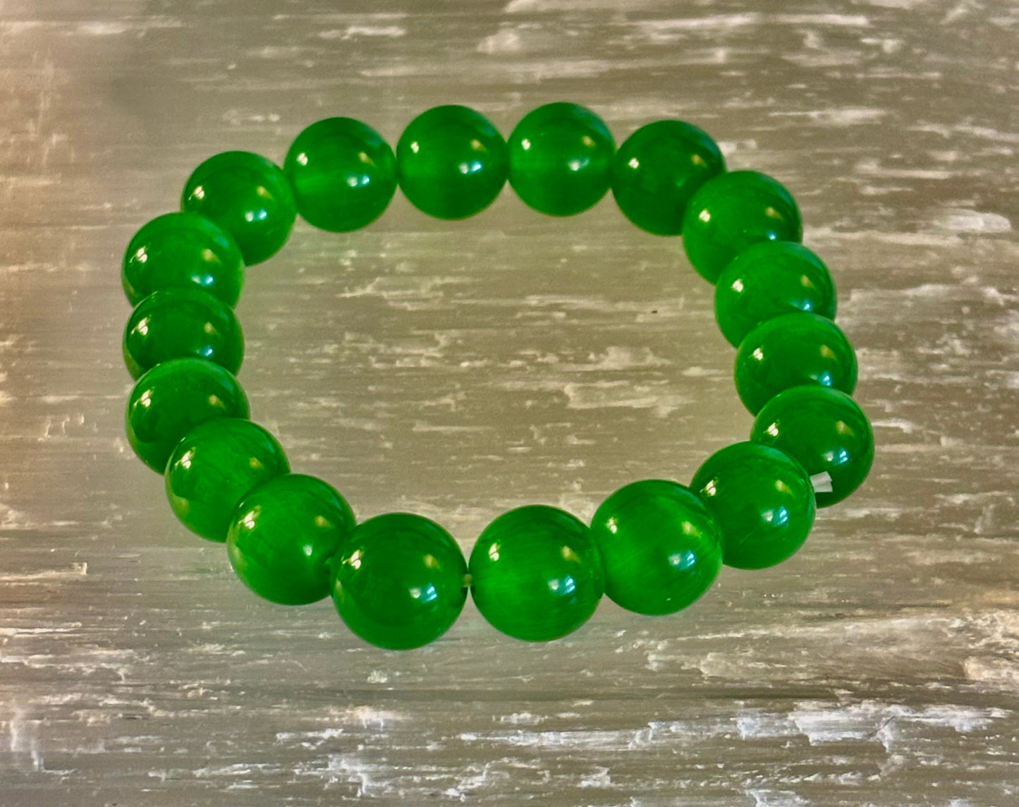 Green Cat Eye Stone Crystal Beaded Bracelet