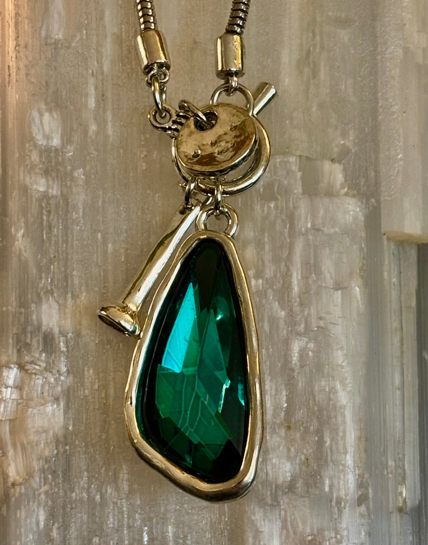 Crystal Drop Pendant Necklace – Blue or Green – Adjustable 75cm (29 inch) Chain