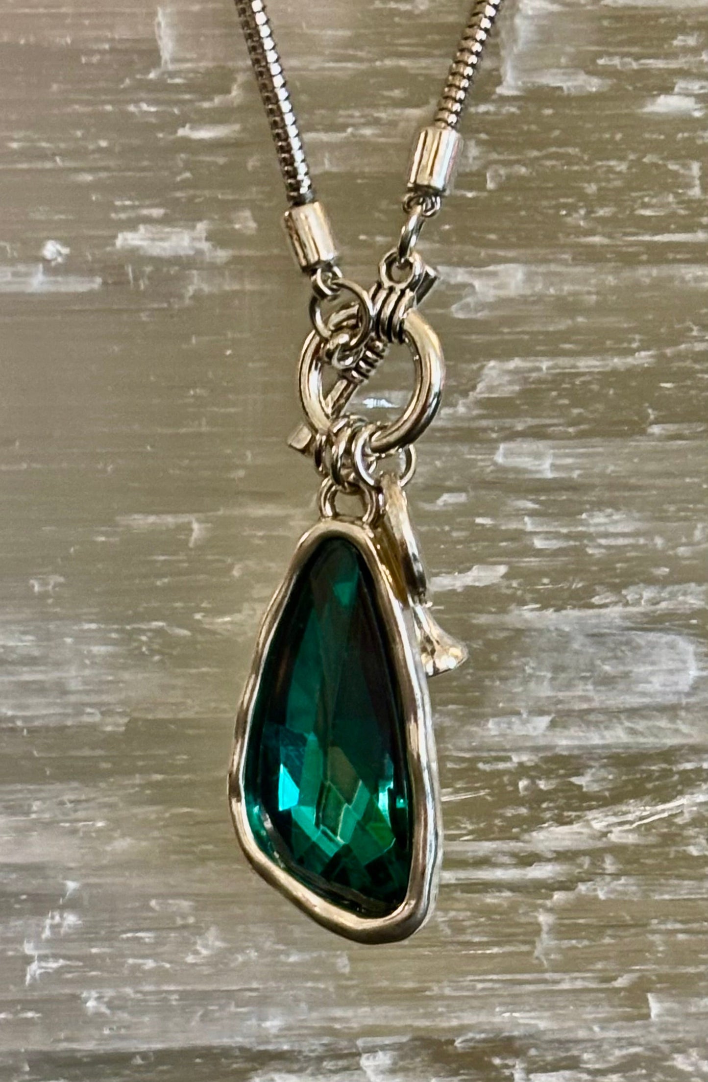 Crystal Drop Pendant Necklace – Blue or Green – Adjustable 75cm (29 inch) Chain