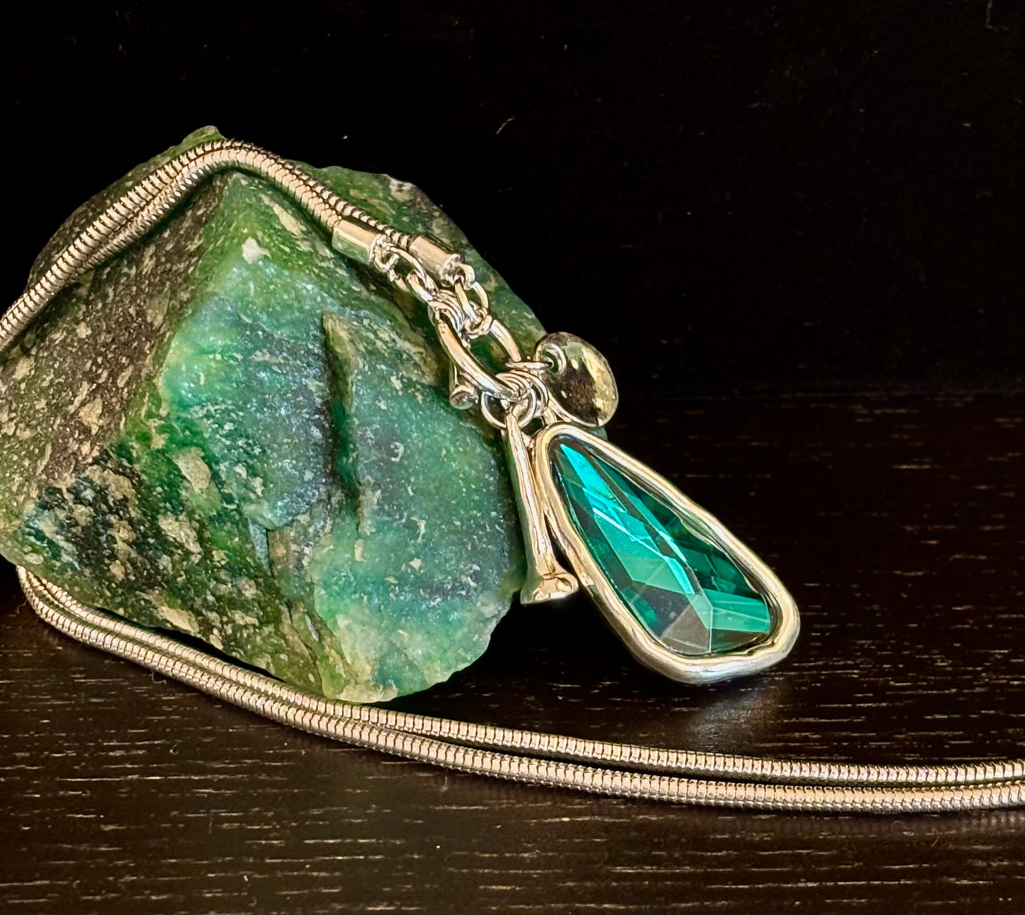 Crystal Drop Pendant Necklace – Blue or Green – Adjustable 75cm (29 inch) Chain