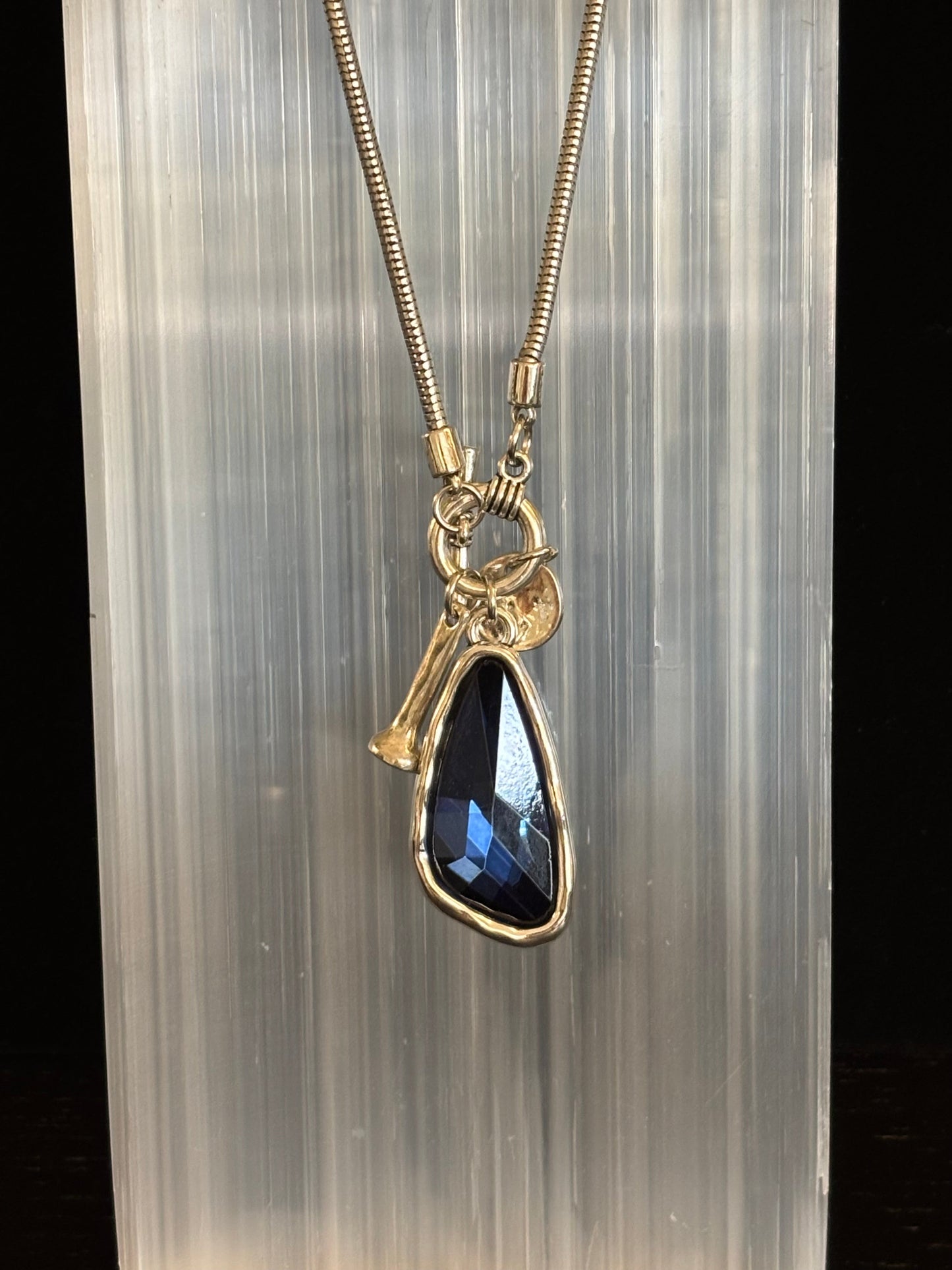 Crystal Drop Pendant Necklace – Blue or Green – Adjustable 75cm (29 inch) Chain