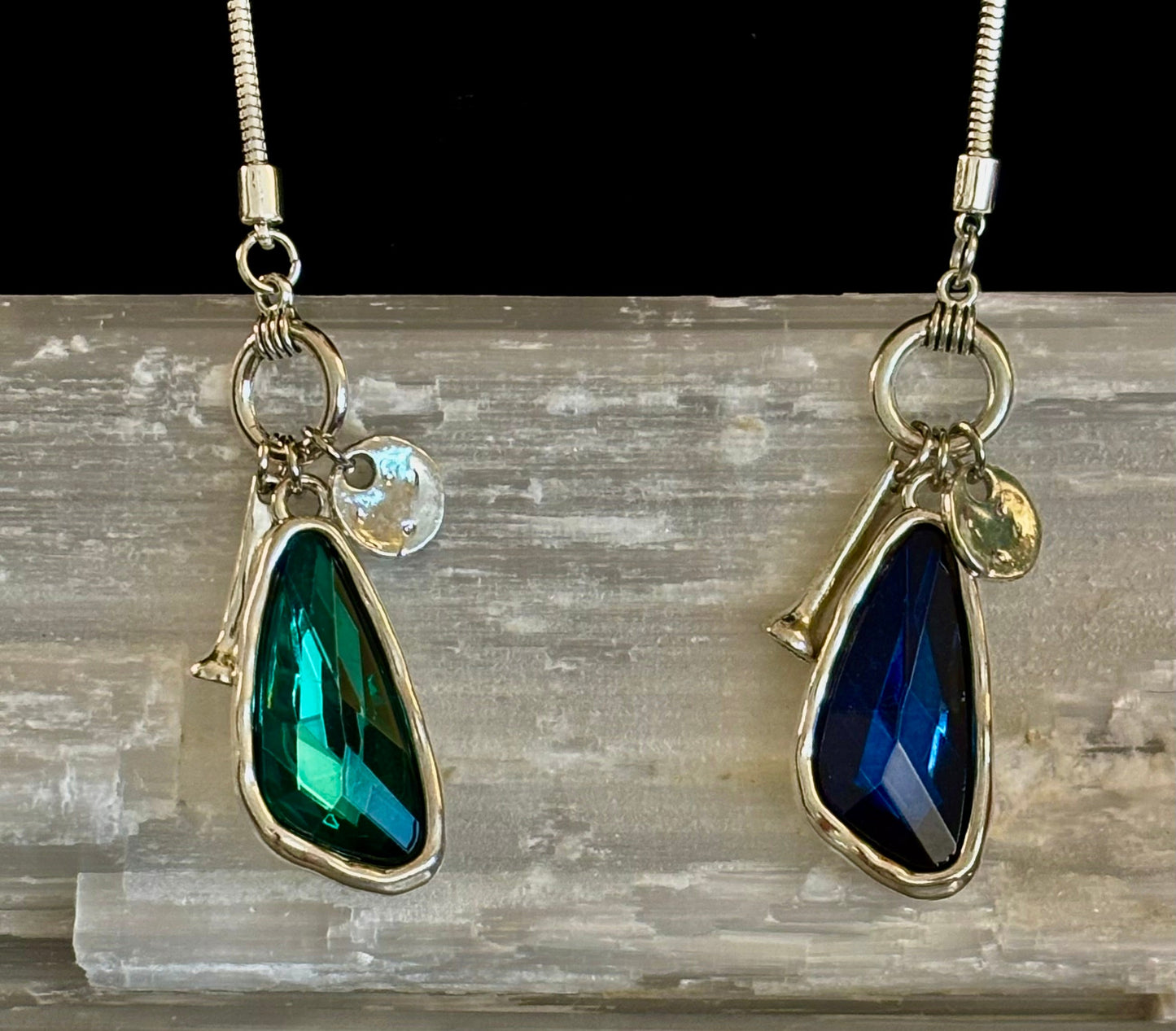 Crystal Drop Pendant Necklace – Blue or Green – Adjustable 75cm (29 inch) Chain