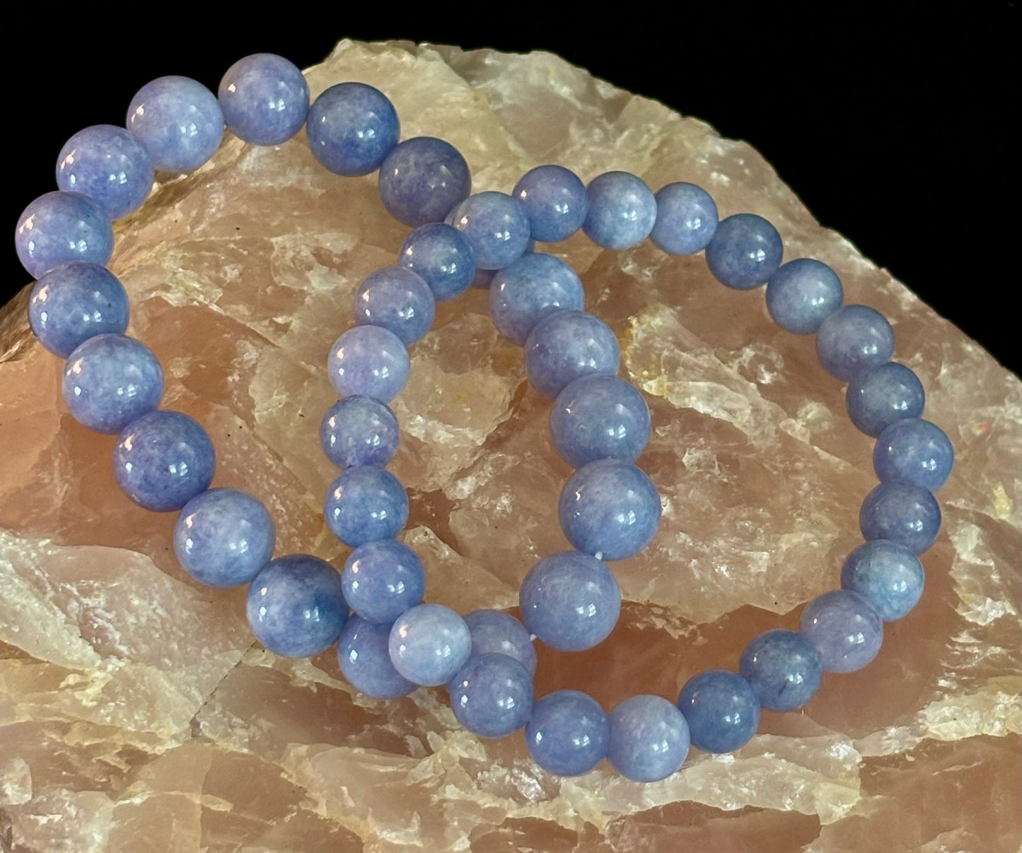 Blue Lace Agate Bracelet – Natural Stone Elastic Bracelet for Anxiety Relief & Calm
