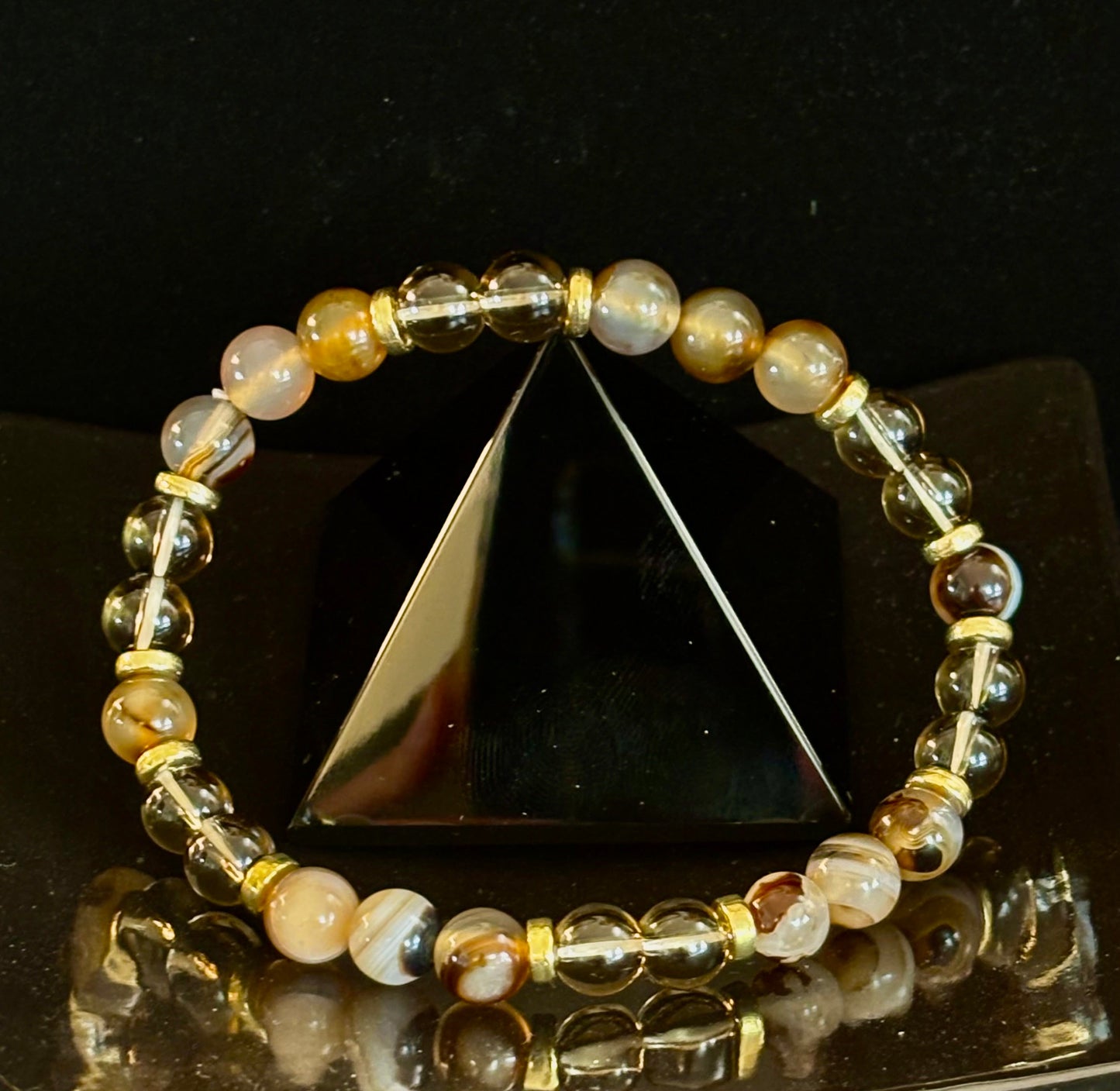 Bohemian "Overthinker's Elixir" Bracelet – Handcrafted Botswana Agate & Smoky Quartz for Grounding & Clarity