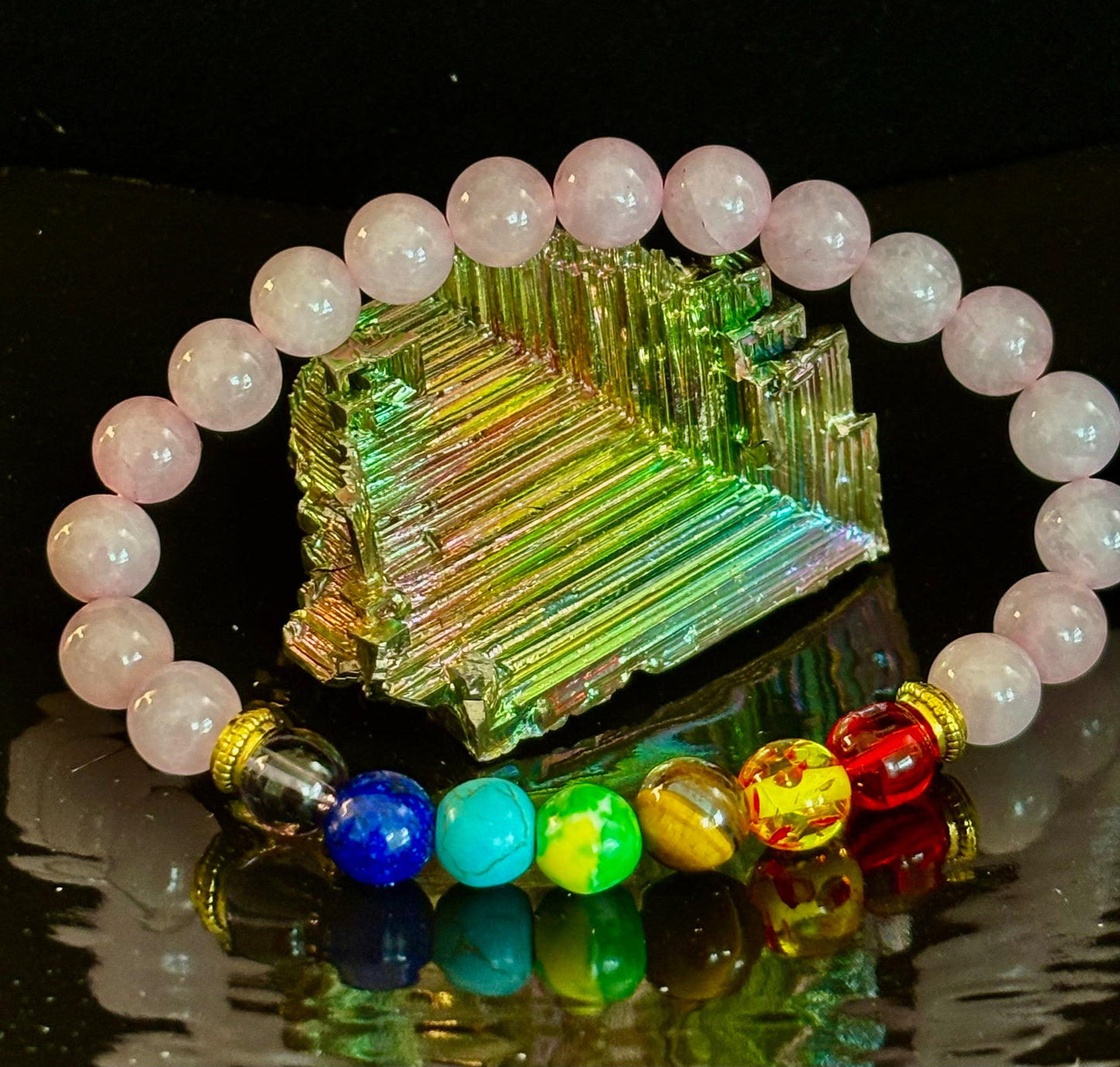 Chakra and Rose Quartz Bracelet - Promote love, healing, and emotional clarity