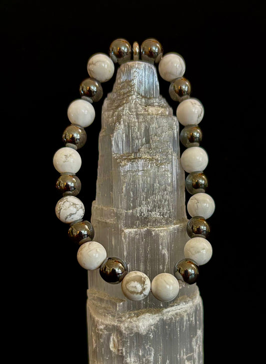 White Howlite & Hematite Energy Protection Bracelet