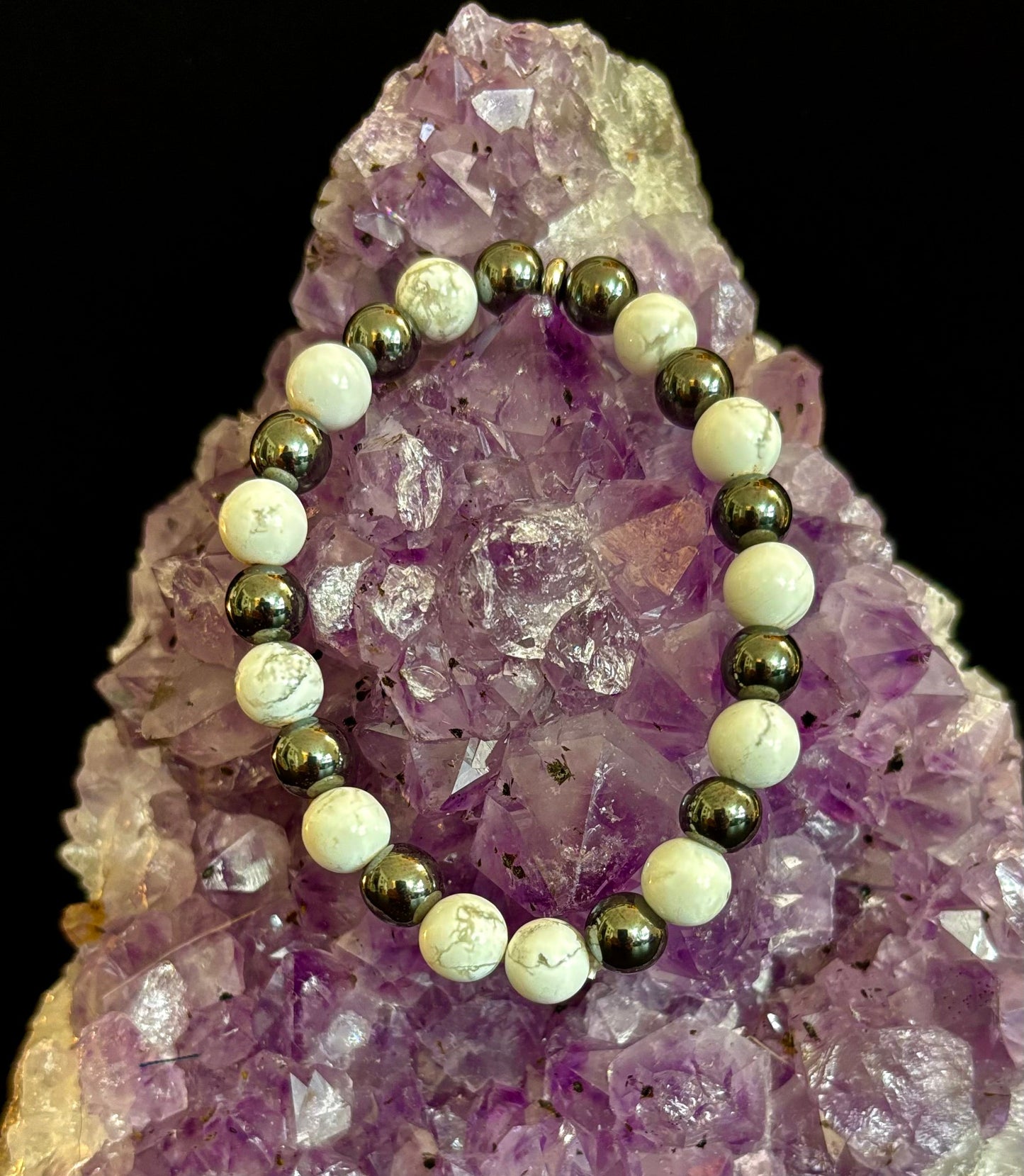 White Howlite & Hematite Energy Protection Bracelet