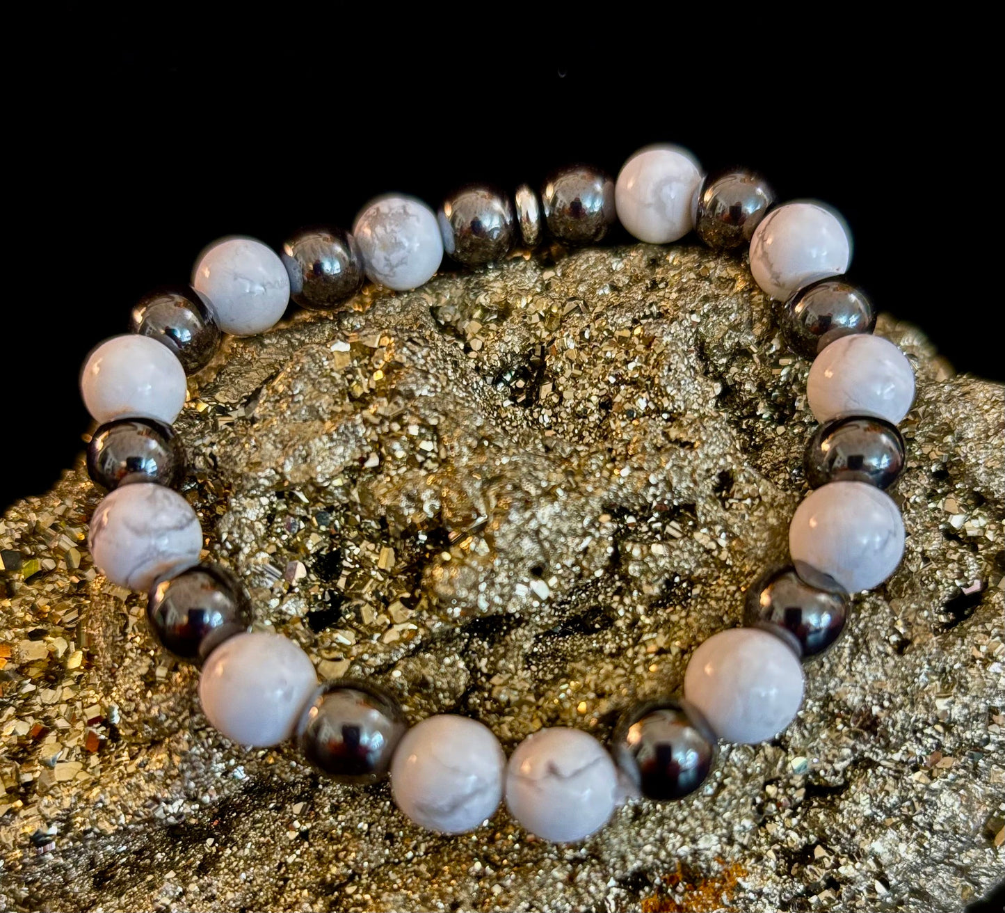 White Howlite & Hematite Energy Protection Bracelet