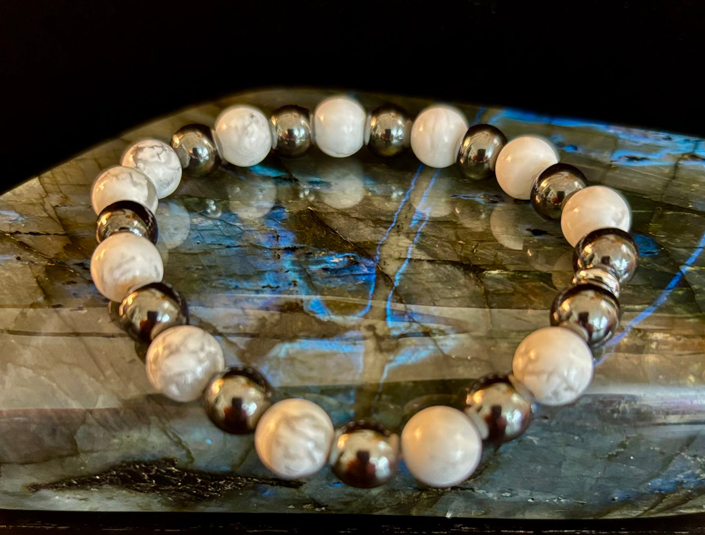 White Howlite & Hematite Energy Protection Bracelet