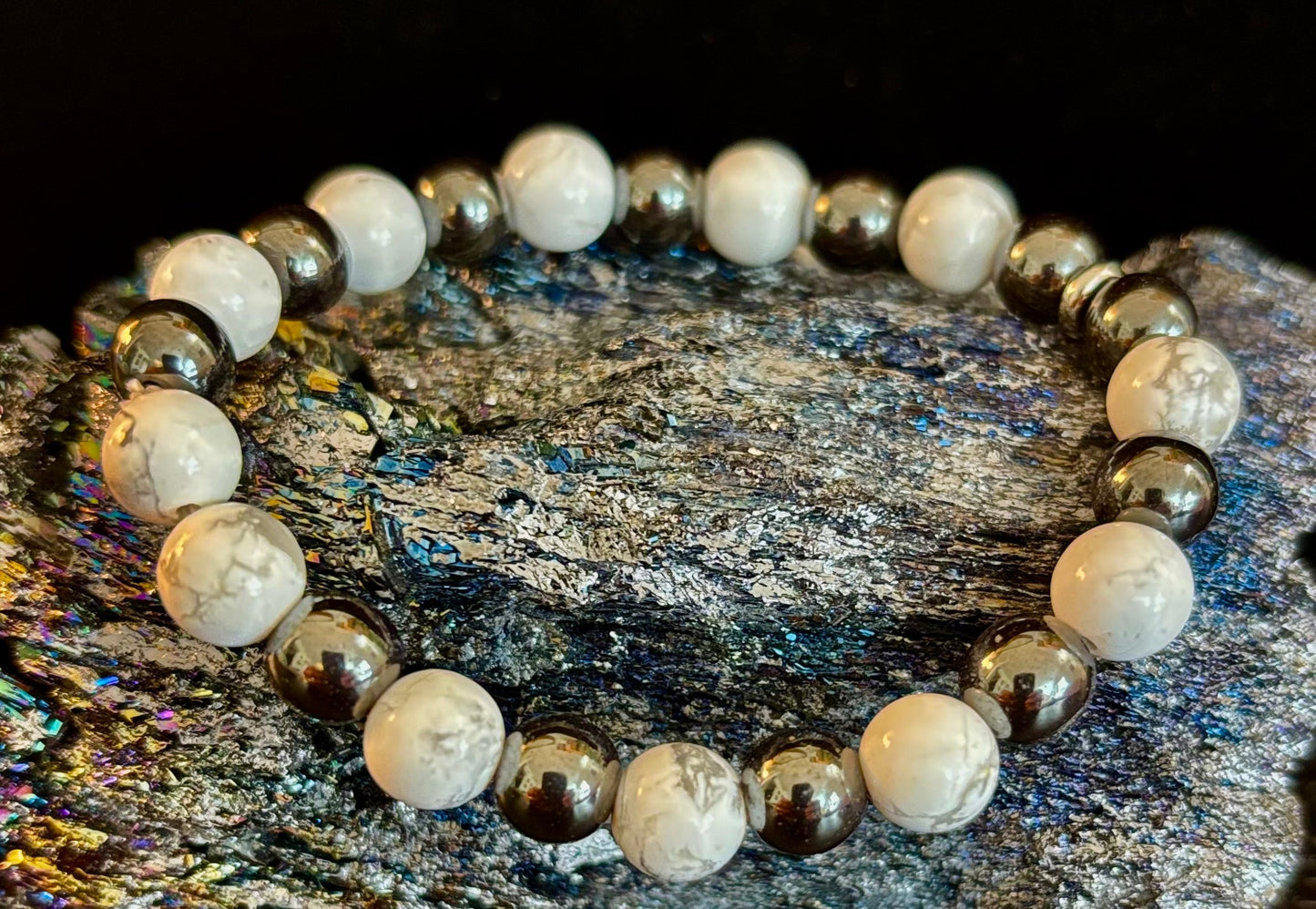White Howlite & Hematite Energy Protection Bracelet