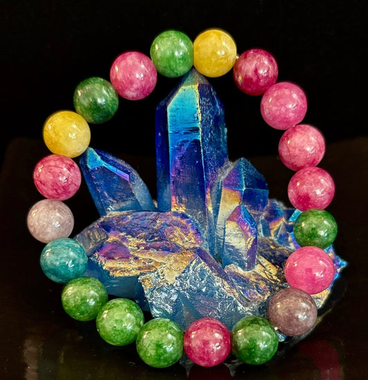 Natural Multicolor Tourmaline Bracelet – 10mm Beads for Energy, Protection, and Joy