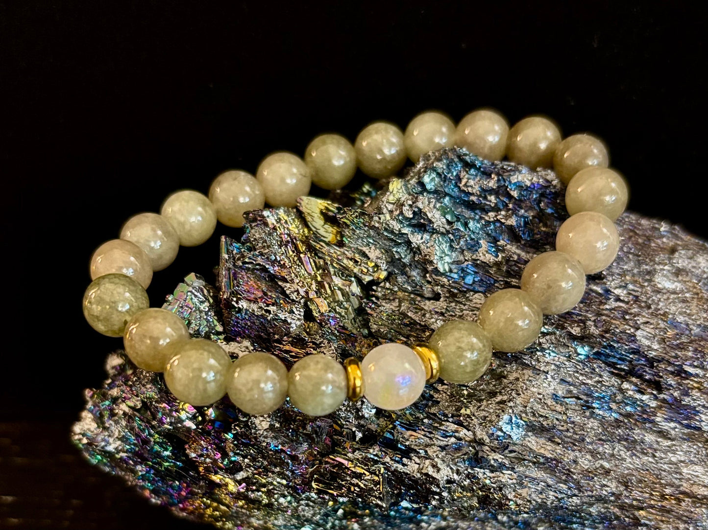 Green Aventurine and White Jade Bracelet – 8mm Natural Stone Beads