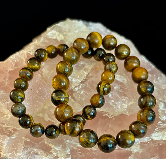 Natural Tiger Eye Beaded Bracelet – Stone of Prosperity, Courage, and Protection