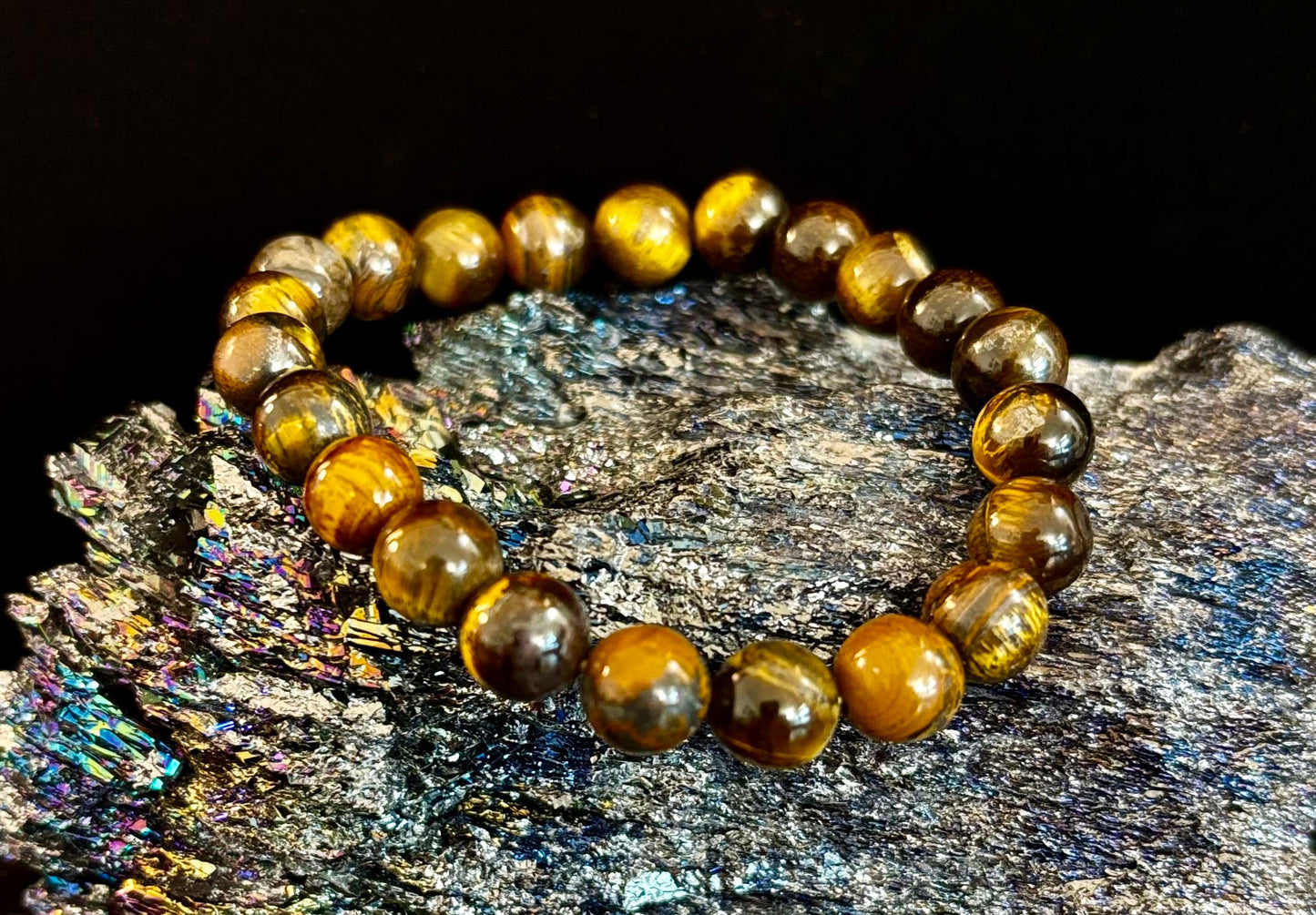 Natural Tiger Eye Beaded Bracelet – Stone of Prosperity, Courage, and Protection