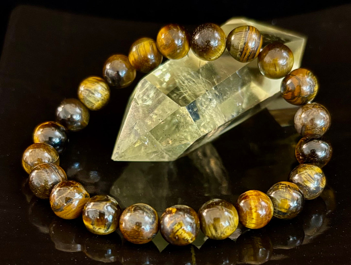 Natural Tiger Eye Beaded Bracelet – Stone of Prosperity, Courage, and Protection