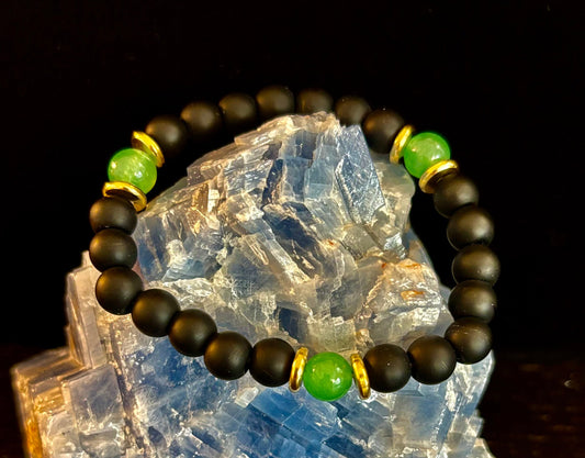 Matte Black & Green Aventurine Protection Bracelet – Natural Stone Healing Energy Jewelry