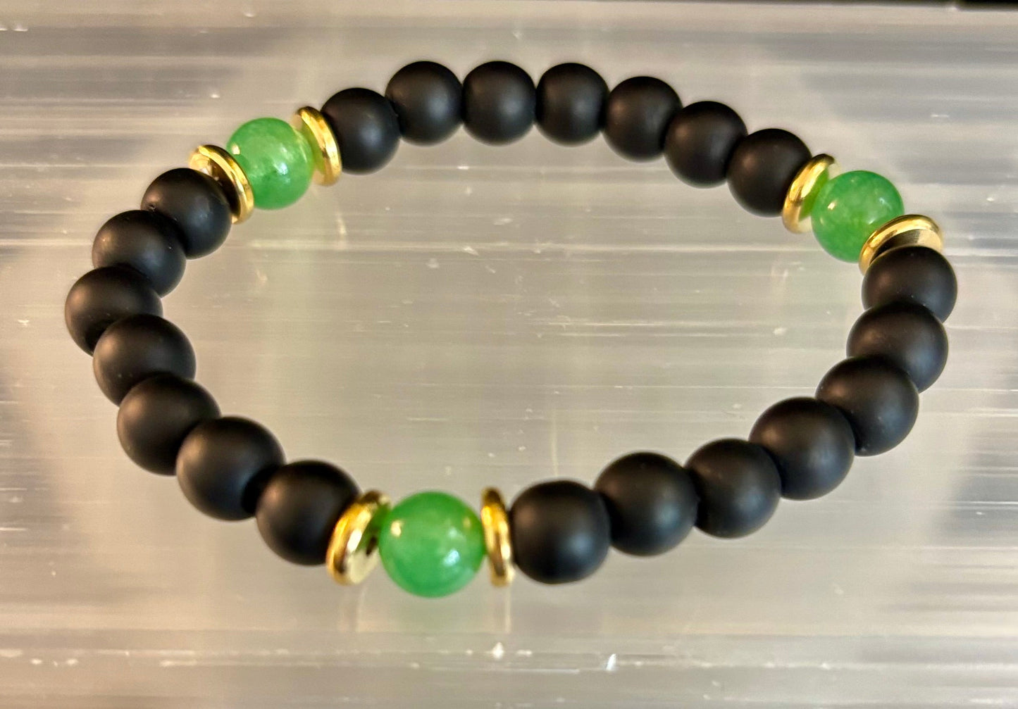 Matte Black & Green Aventurine Protection Bracelet – Natural Stone Healing Energy Jewelry