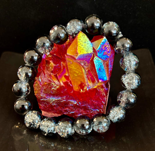 Black & White Cracked Glass Beads Bracelet – Bold Unisex Personality Statement Jewelry