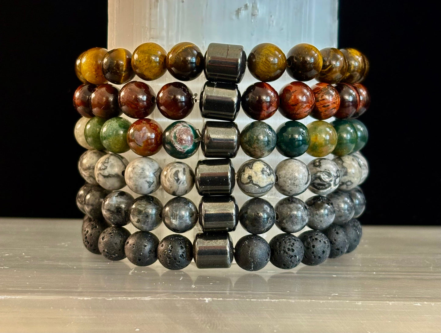 Men's Earth Energy Collection – 6 Choices - Natural Stone & Magnetic Bead Bracelets for Large Wrists