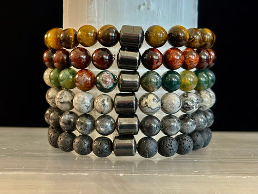 Men's Earth Energy Collection – 6 Choices - Natural Stone & Magnetic Bead Bracelets for Large Wrists
