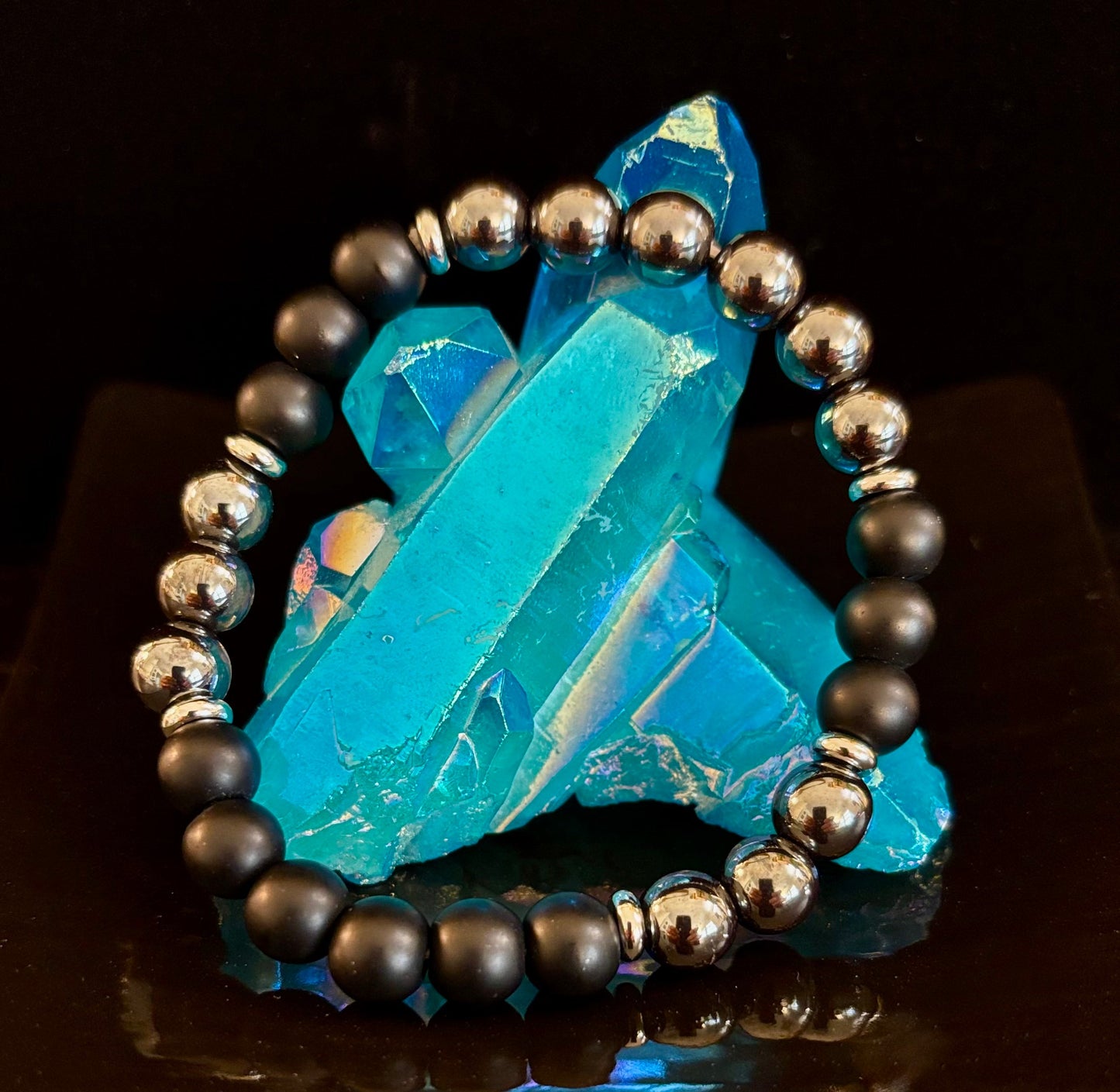 Powerful Protection Bracelet – Black Onyx & Hematite | 8mm Beads | Medium to Large Wrists