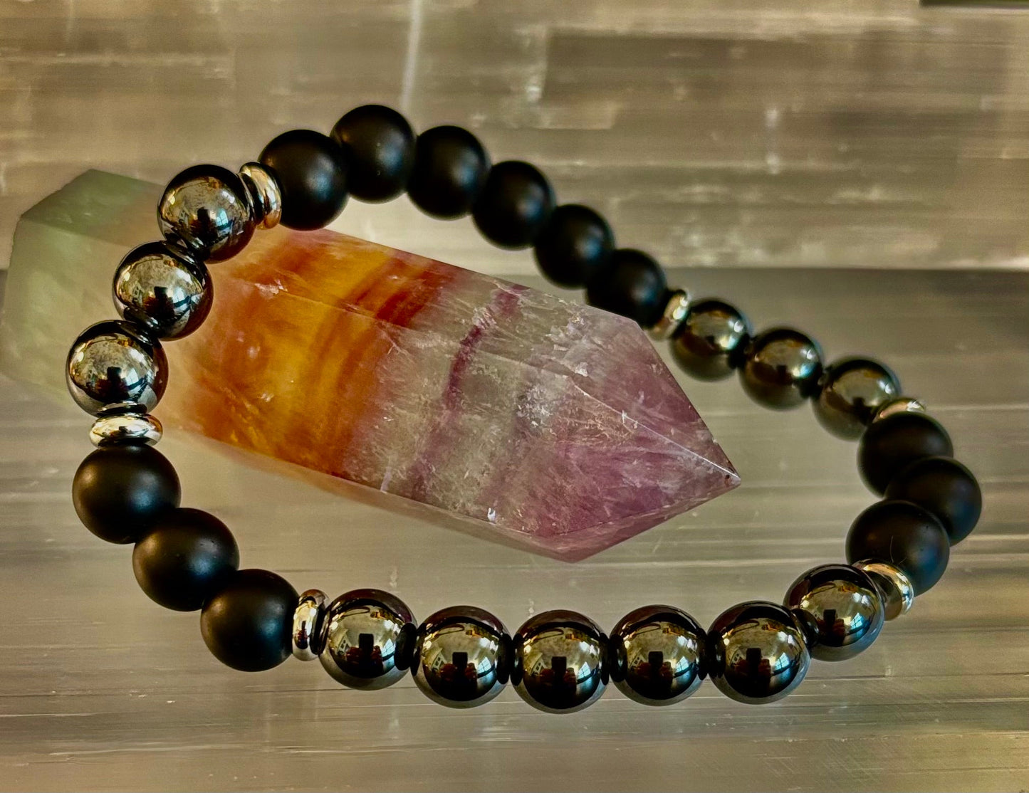 Powerful Protection Bracelet – Black Onyx & Hematite | 8mm Beads | Medium to Large Wrists