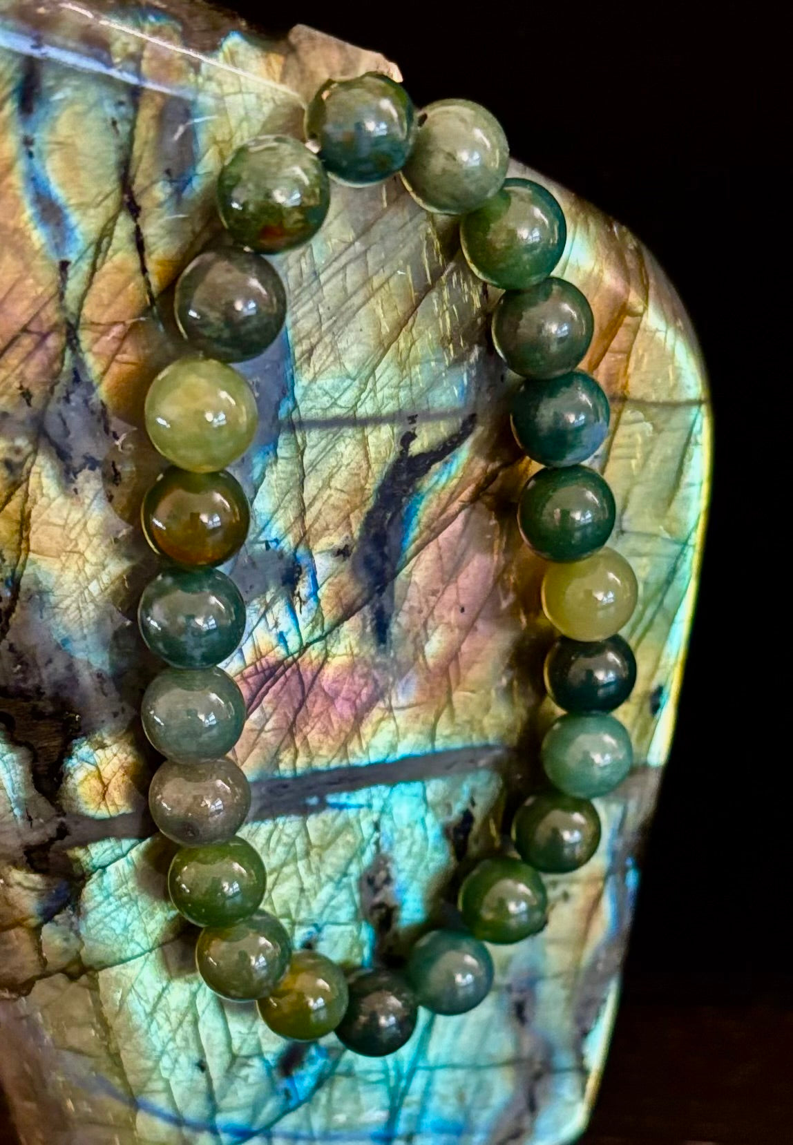 Natural Moss Agate Bracelet – Grounding, Growth & Calm
