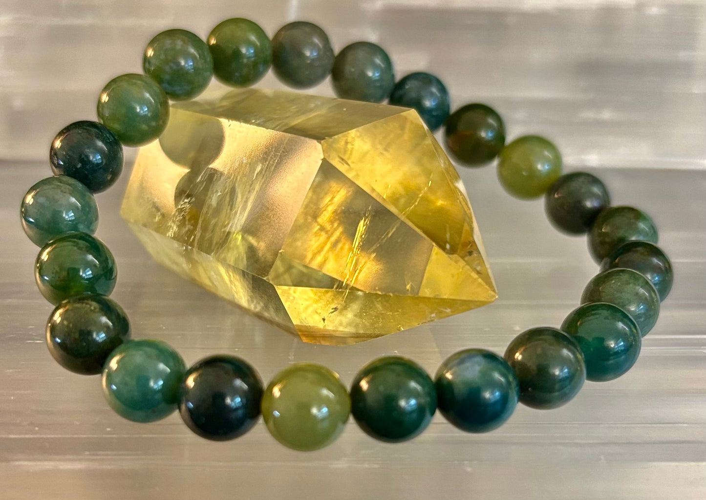 Natural Moss Agate Bracelet – Grounding, Growth & Calm