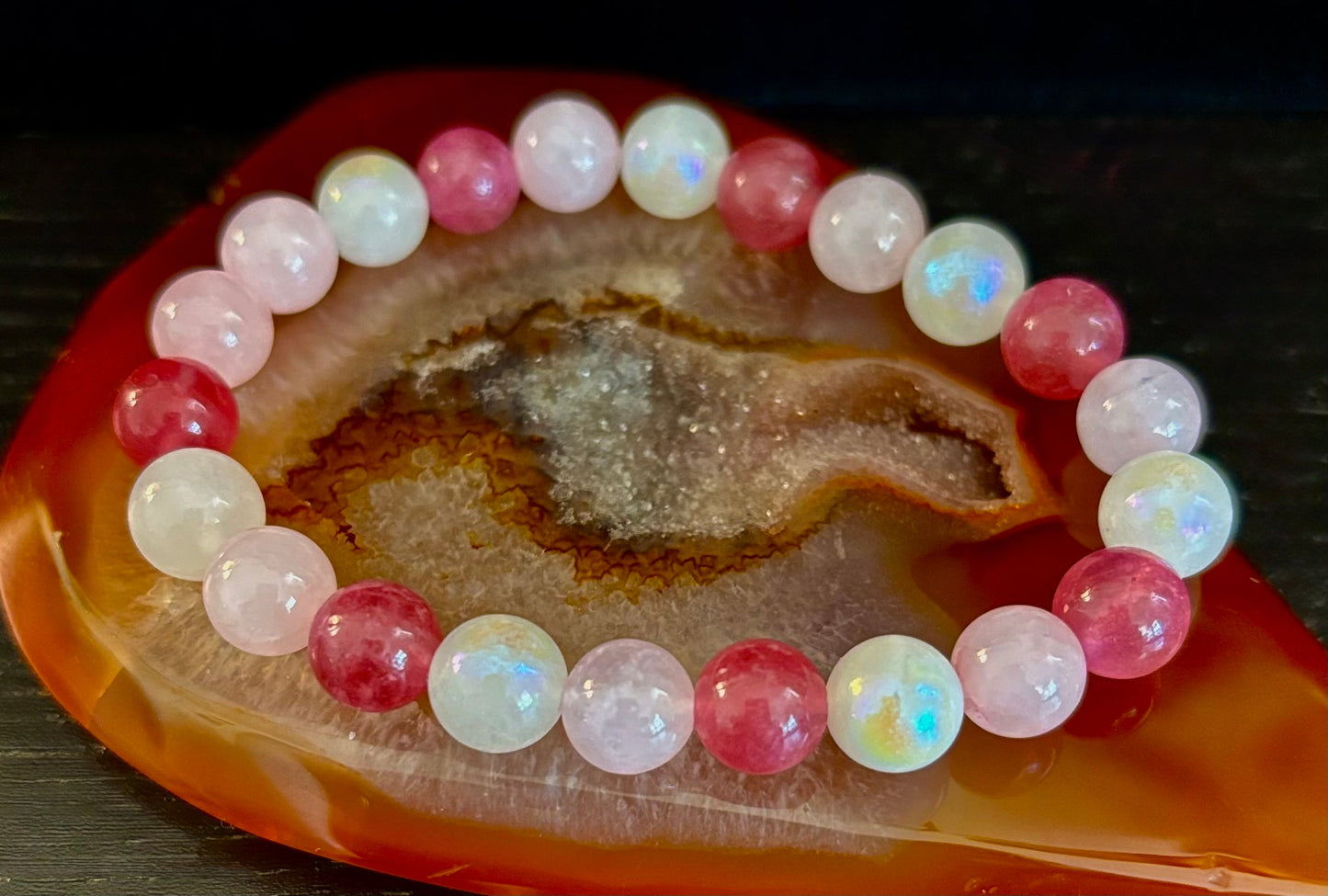 Attracting Love Bracelet – Moonstone, Rose Quartz & Strawberry Quartz