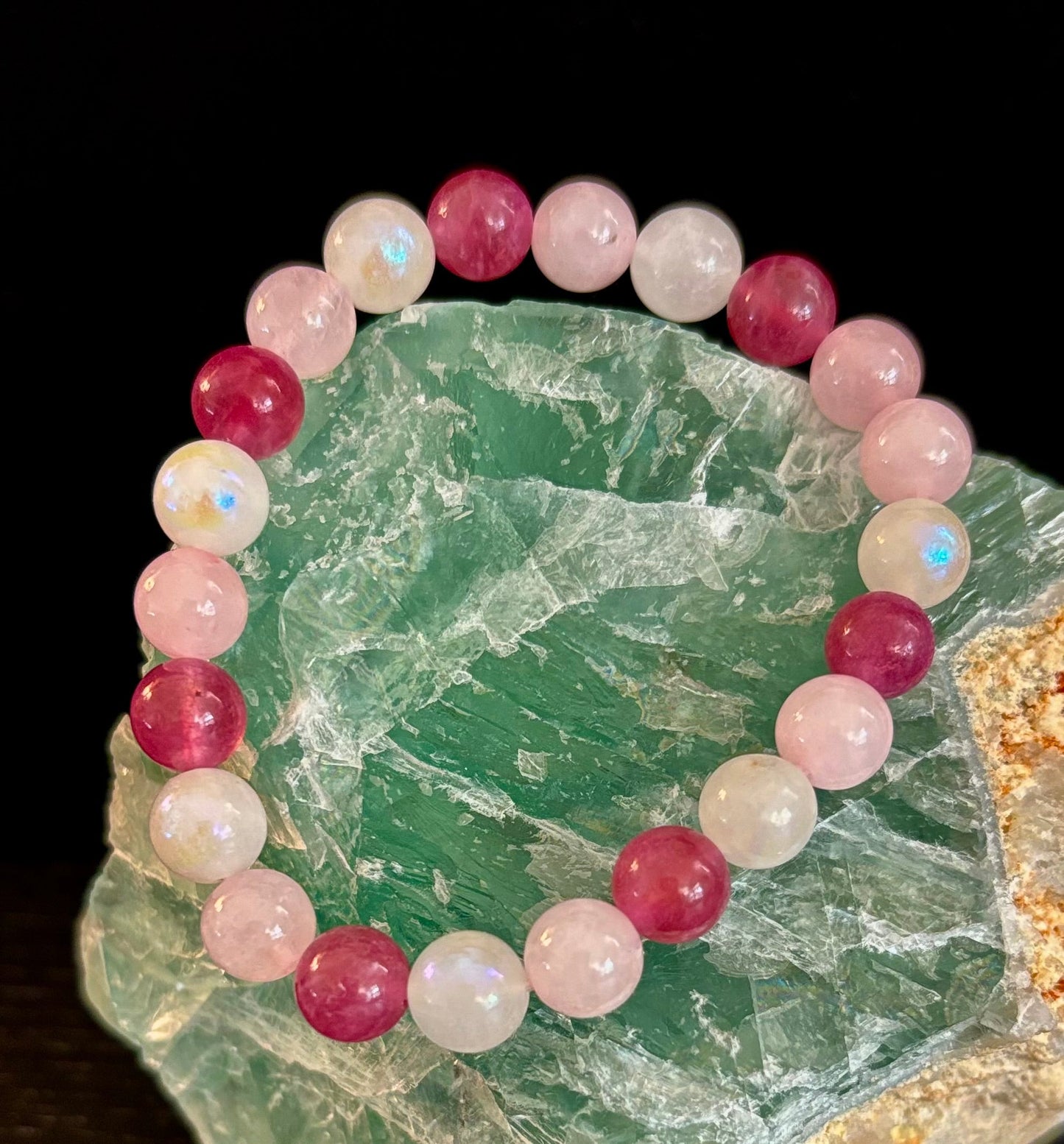 Attracting Love Bracelet – Moonstone, Rose Quartz & Strawberry Quartz
