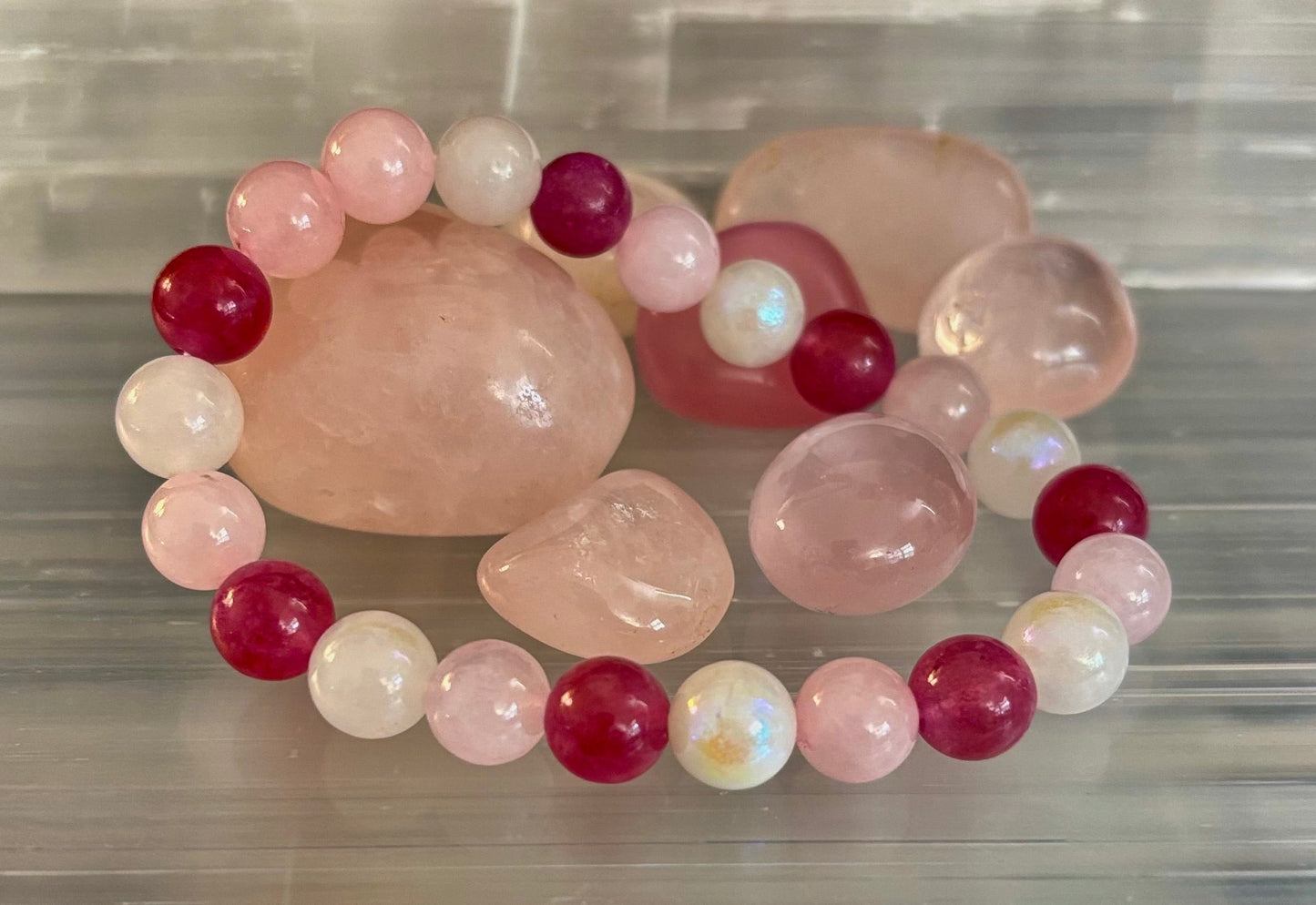 Attracting Love Bracelet – Moonstone, Rose Quartz & Strawberry Quartz