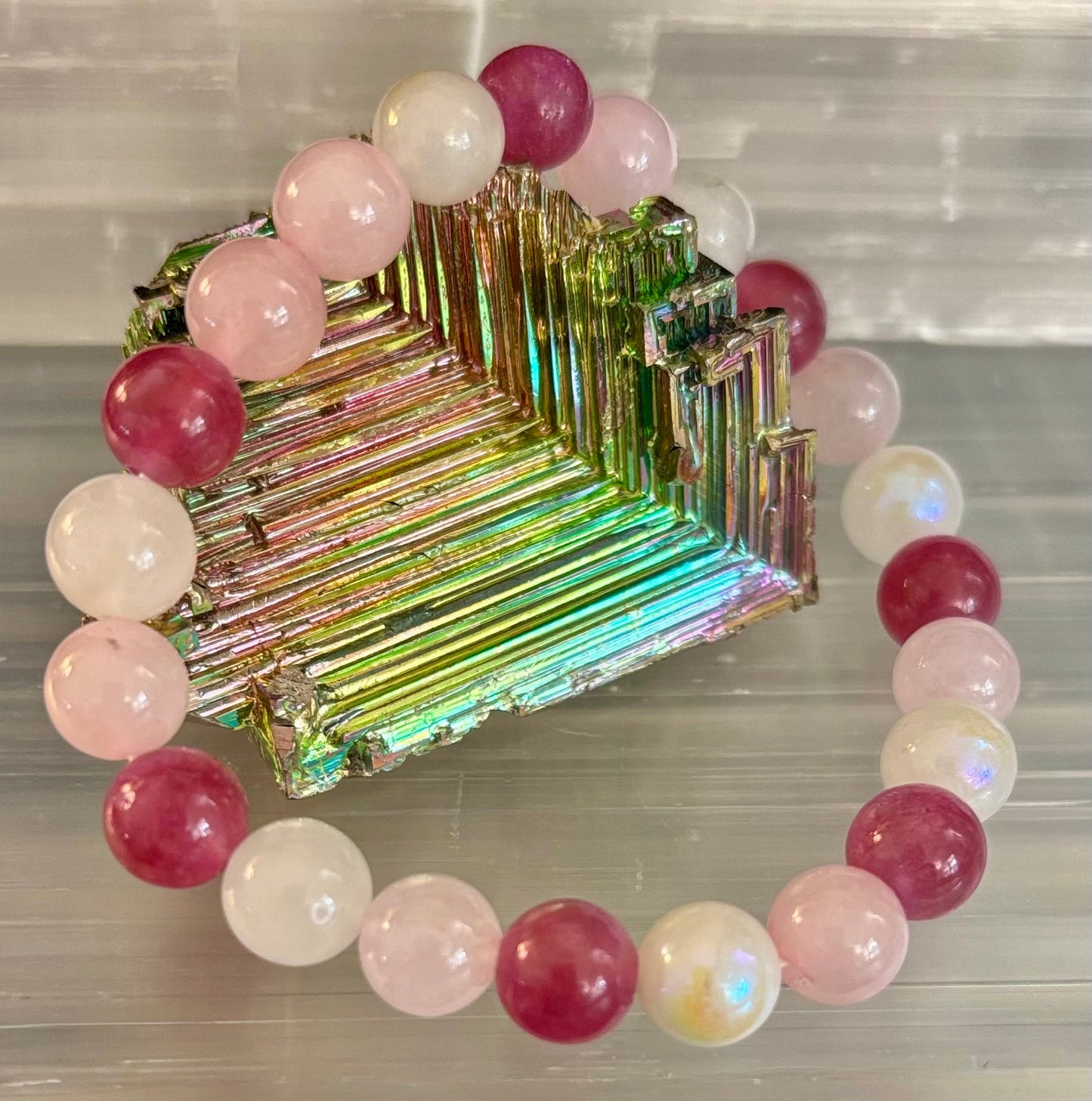 Attracting Love Bracelet – Moonstone, Rose Quartz & Strawberry Quartz