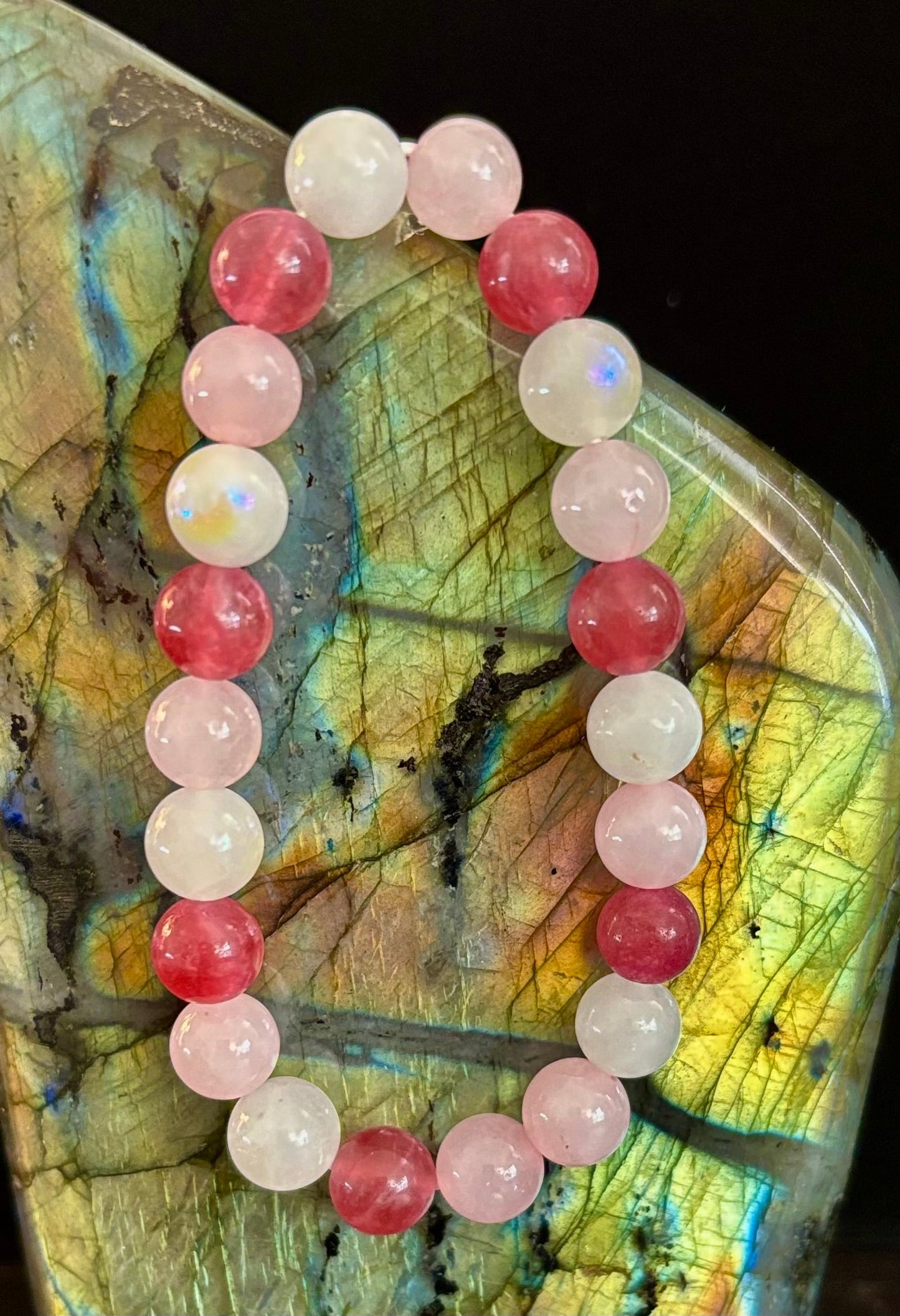 Attracting Love Bracelet – Moonstone, Rose Quartz & Strawberry Quartz