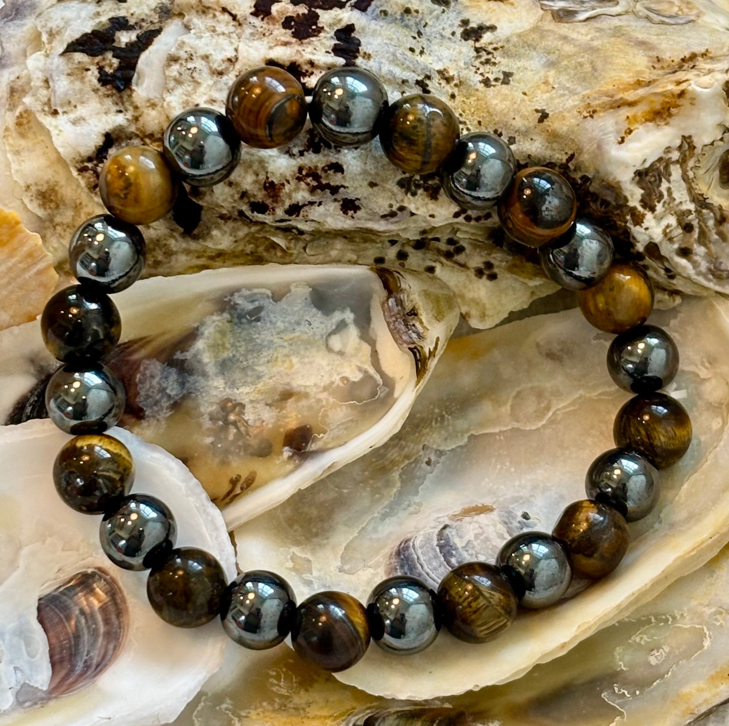 Tiger Eye & Hematite Protection Bracelet – Strength, Balance & Grounding Energy