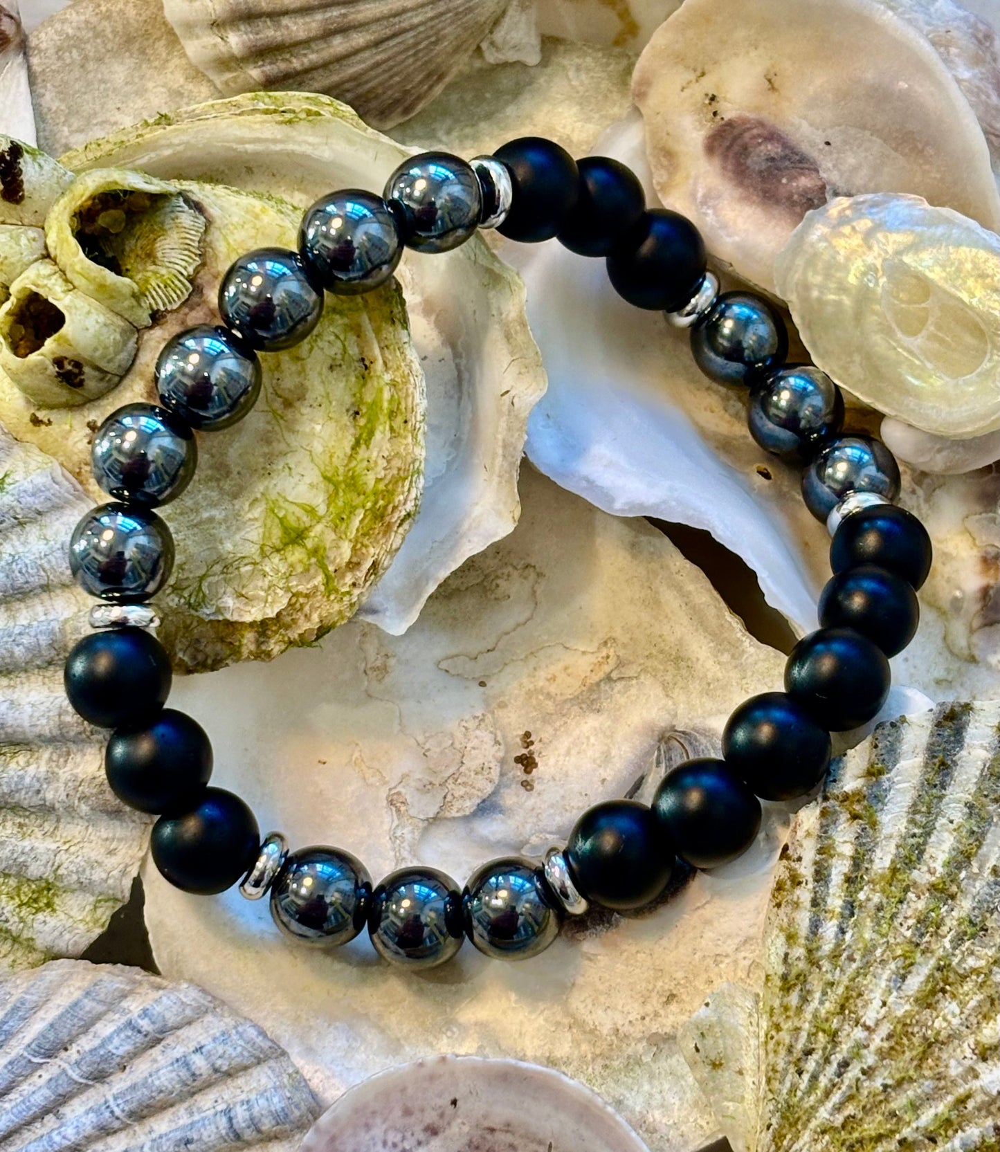 Powerful Protection Bracelet – Black Onyx & Hematite | 8mm Beads | Medium to Large Wrists