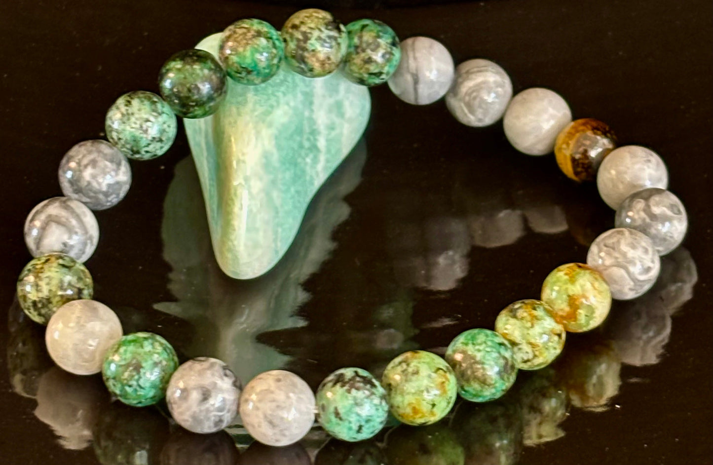 Tranquil Power Bracelet – African Turquoise, Tiger Eye & Map Stone