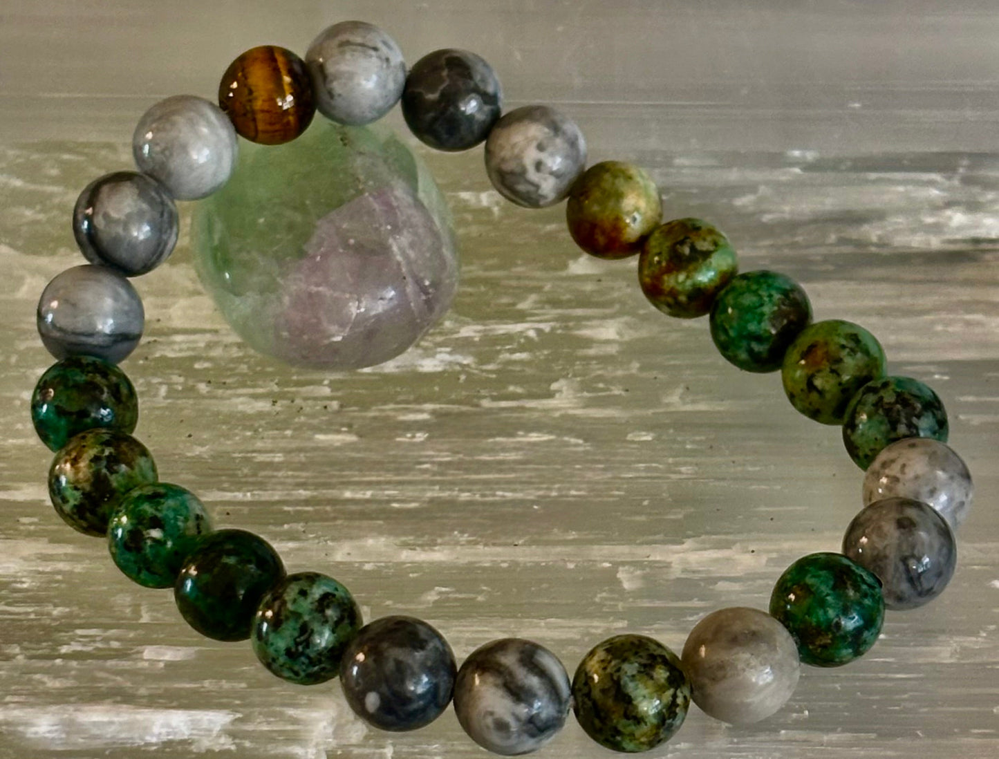 Tranquil Power Bracelet – African Turquoise, Tiger Eye & Map Stone