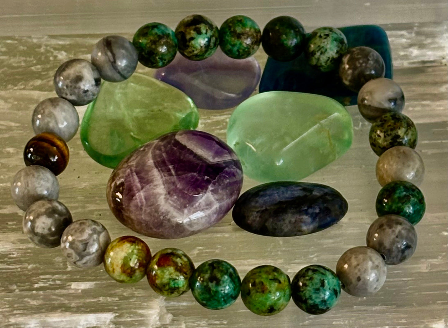 Tranquil Power Bracelet – African Turquoise, Tiger Eye & Map Stone