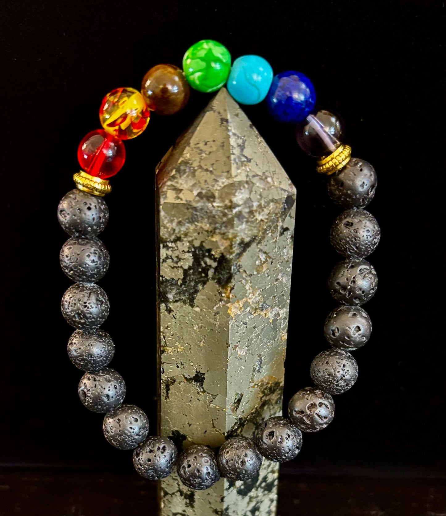 Chakra Beaded Bracelet – Volcanic Lava Rock & Natural Healing Stones