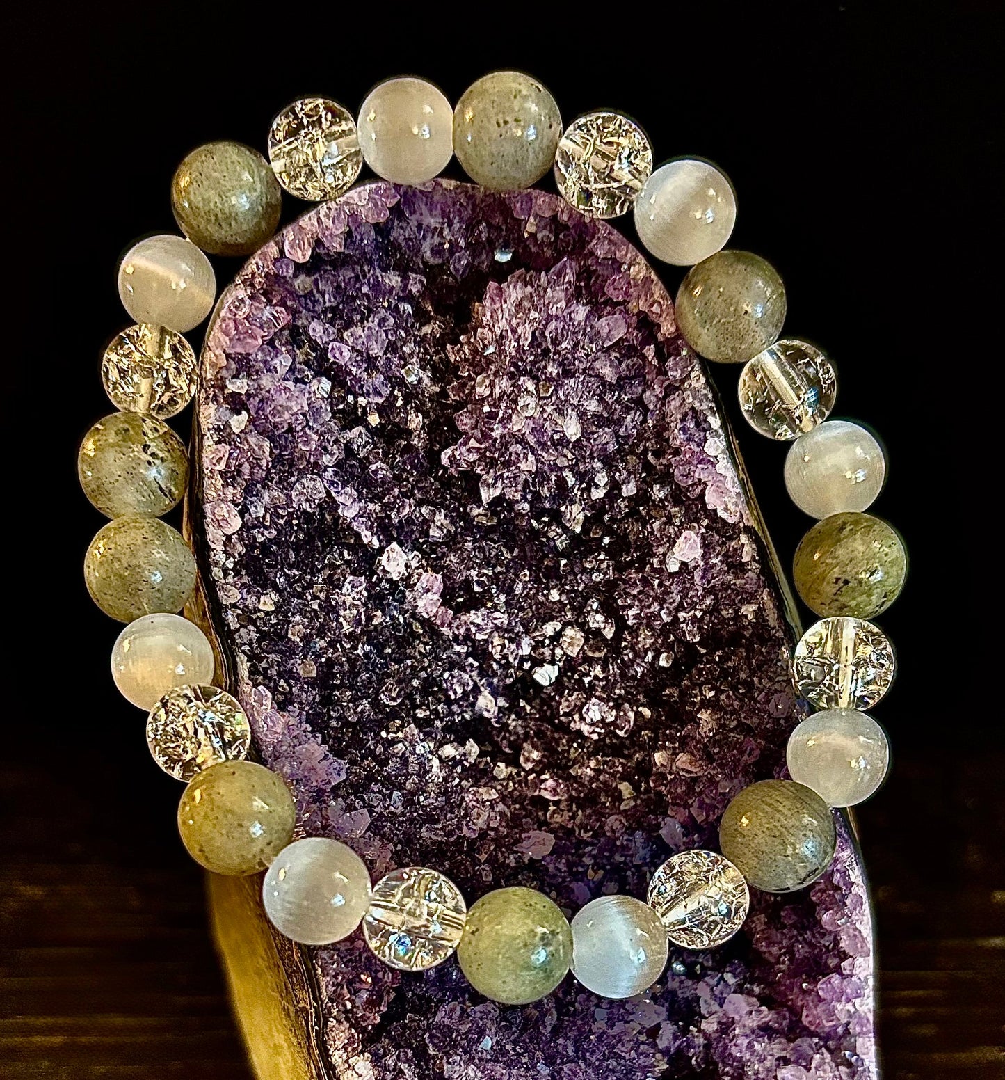 Reiki-Infused Lightworkers Healing Bracelet – Labradorite, Crackle Quartz & Selenite