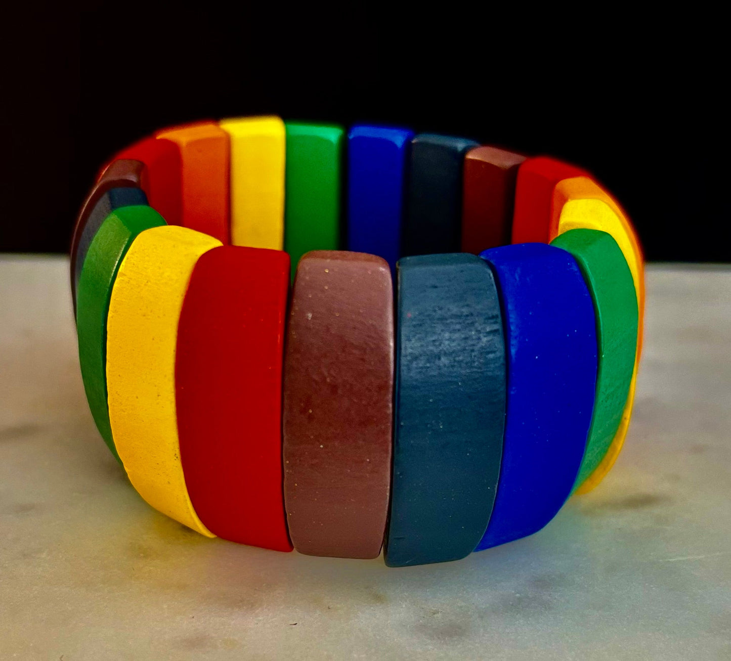 Progressive Pride Wide Wooden Bead Bracelet – Vintage Boho Style