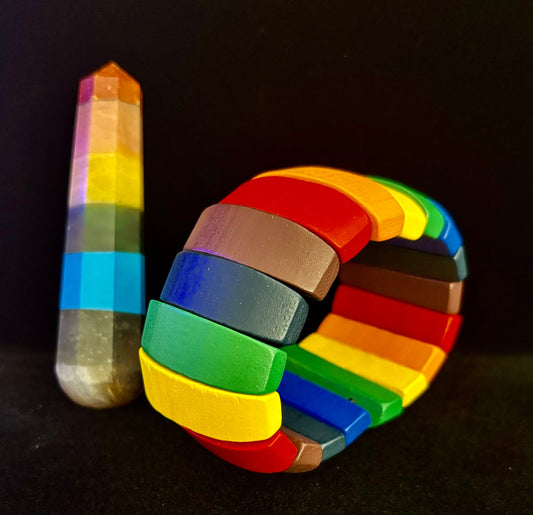 Progressive Pride Wide Wooden Bead Bracelet – Vintage Boho Style