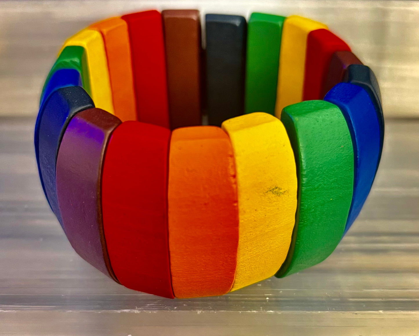 Progressive Pride Wide Wooden Bead Bracelet – Vintage Boho Style