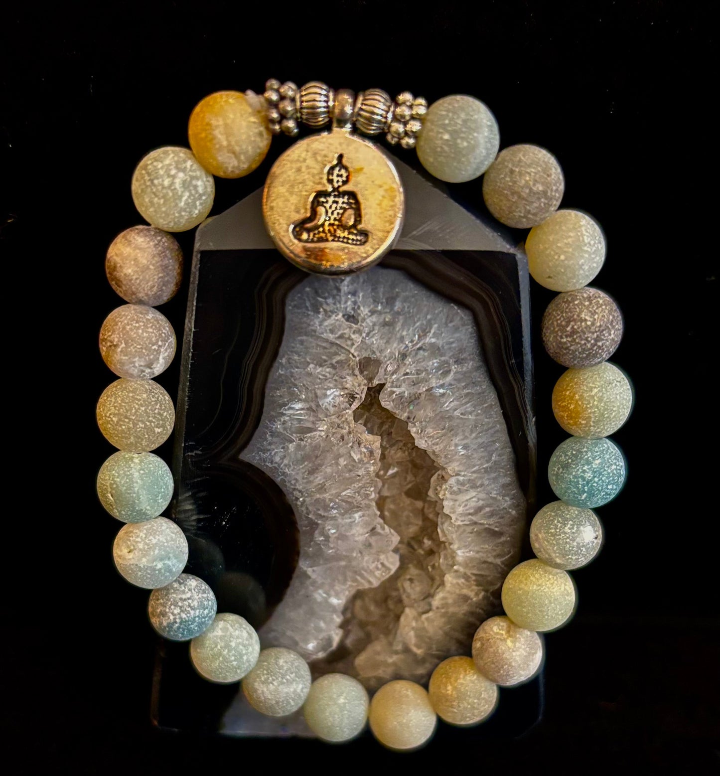 Amazonite Healing Chakra Bracelet – 3 Charm Choices: Lotus, Buddha, or Om