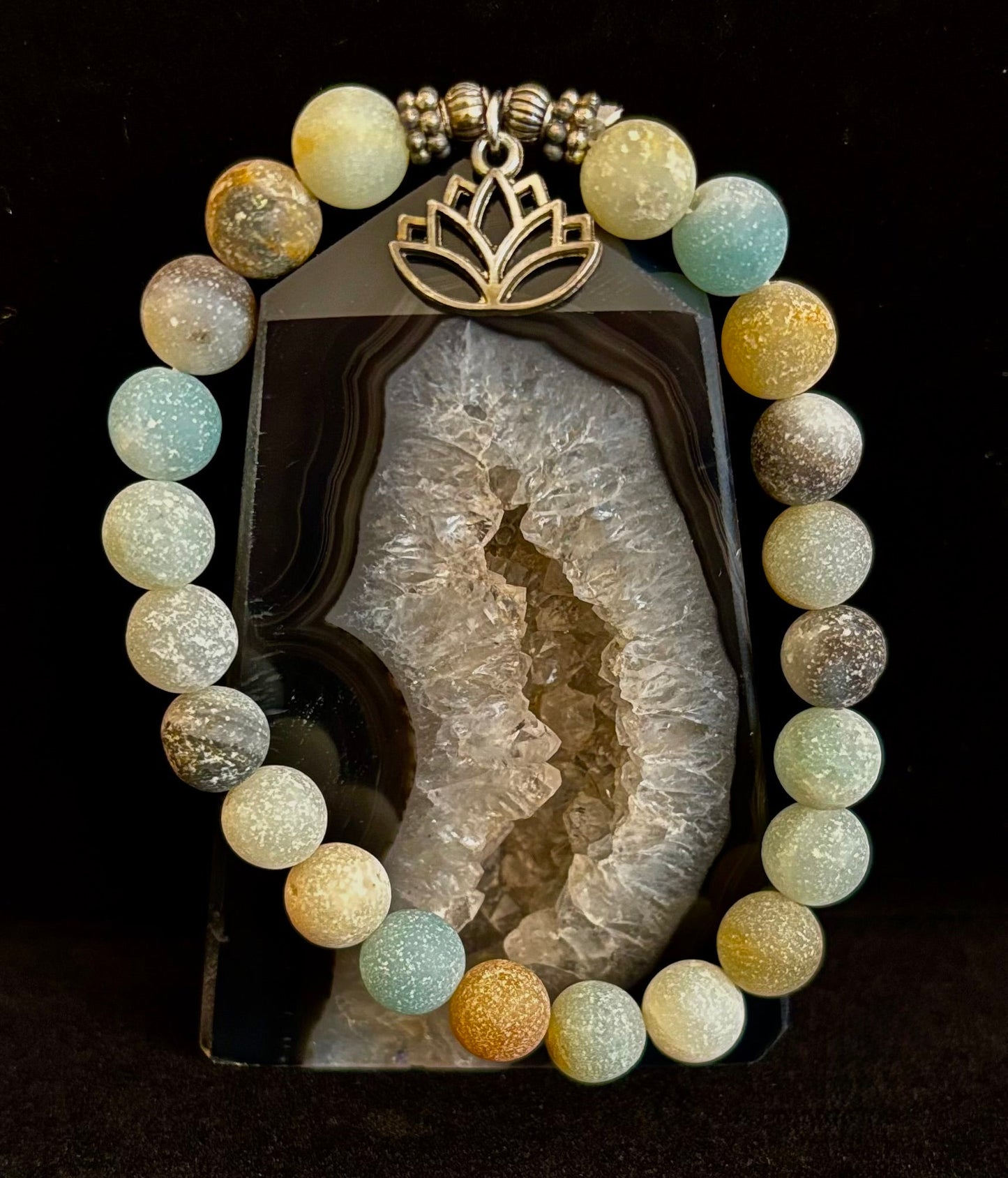 Amazonite Healing Chakra Bracelet – 3 Charm Choices: Lotus, Buddha, or Om
