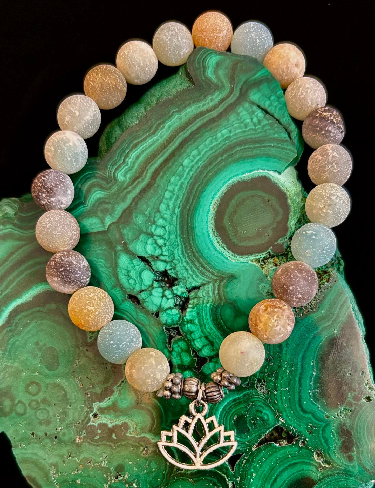 Amazonite Healing Chakra Bracelet – 3 Charm Choices: Lotus, Buddha, or Om